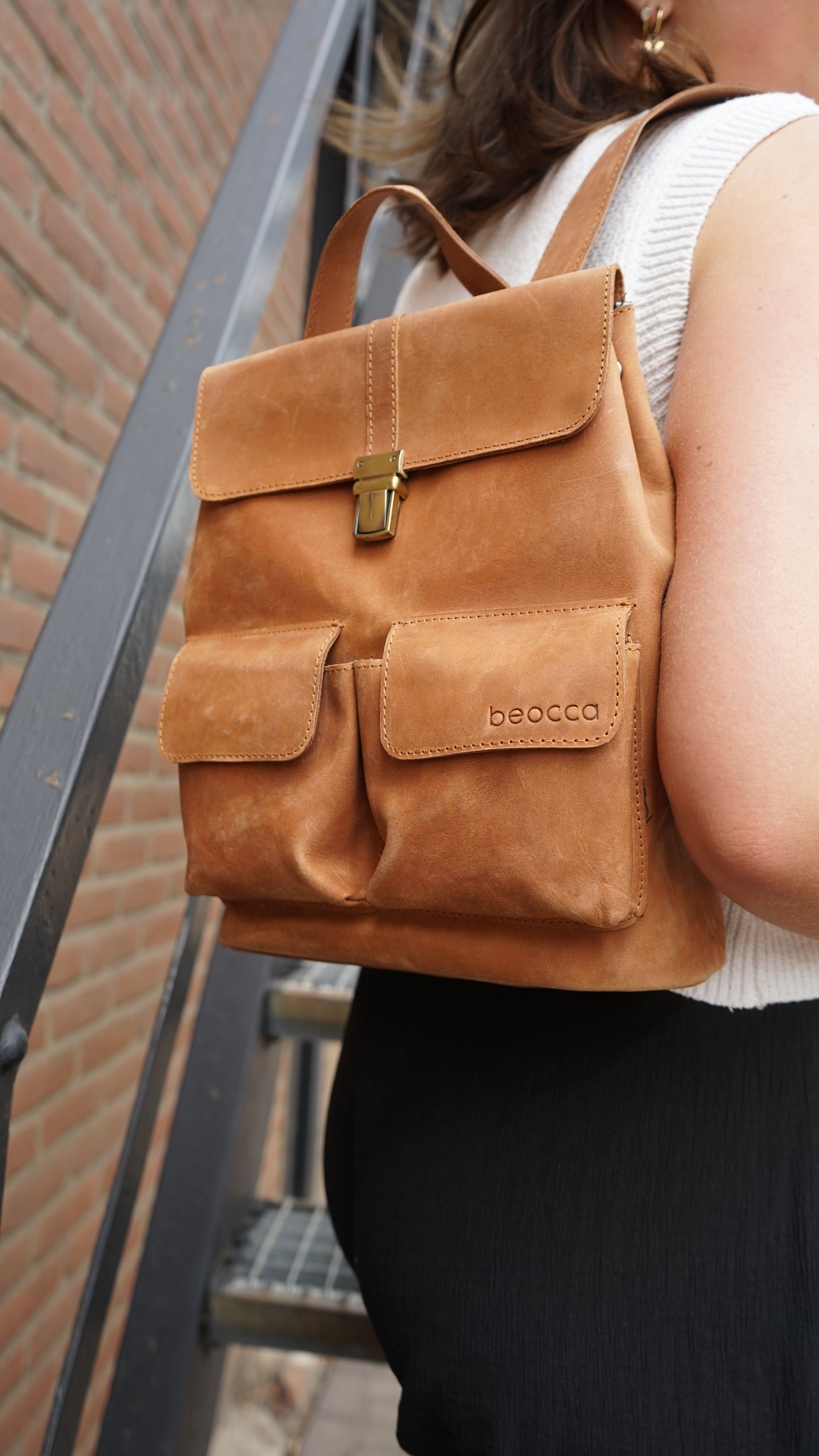 Lorne cognac backpack